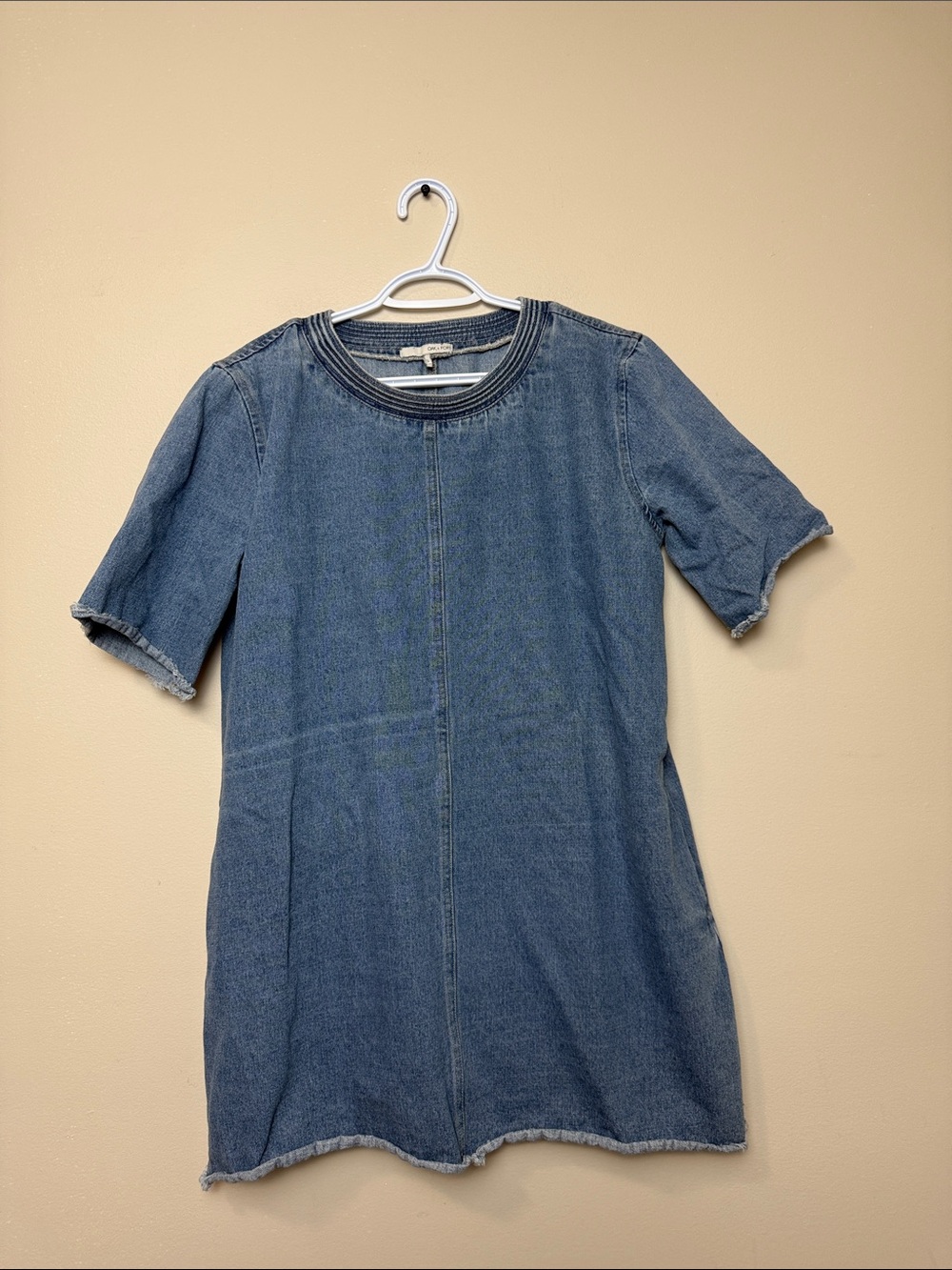 OAK + FORT Short Sleeve Denim Tee Dress - Blue size S